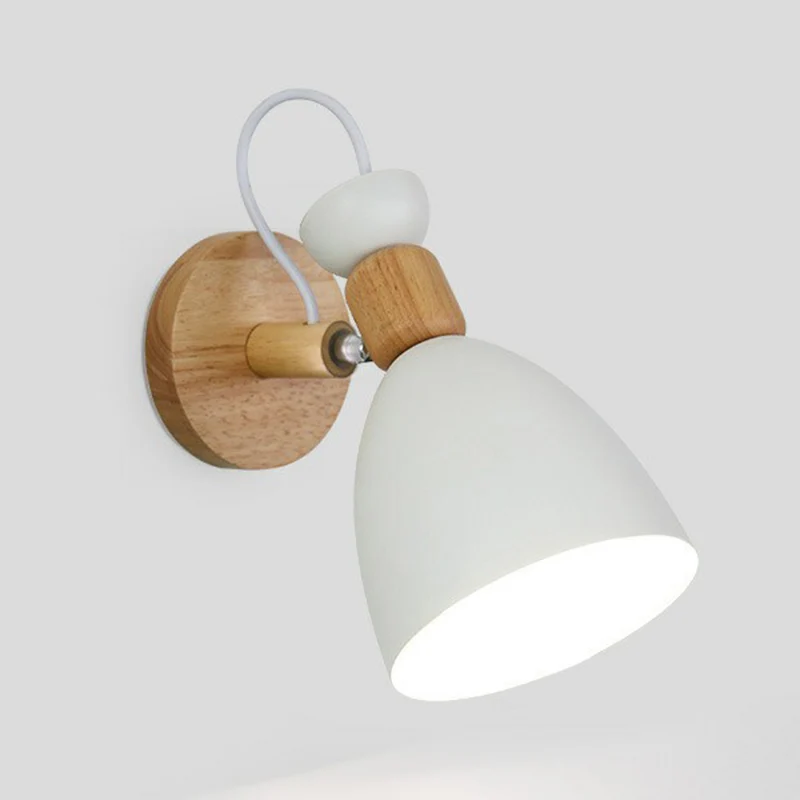 Wandlamp Macaron met metalen draaikap, 1 lamp, slaapkamerwandlamp hout Clearhalo