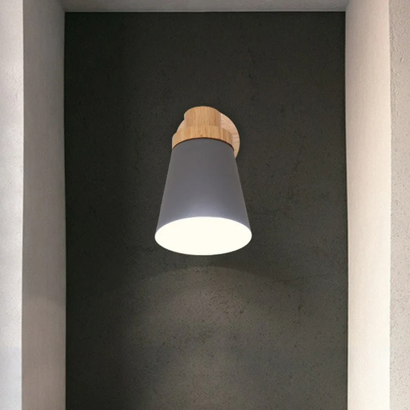 Wandlamp Macaron met metalen draaikap, 1 lamp, slaapkamerwandlamp hout Clearhalo