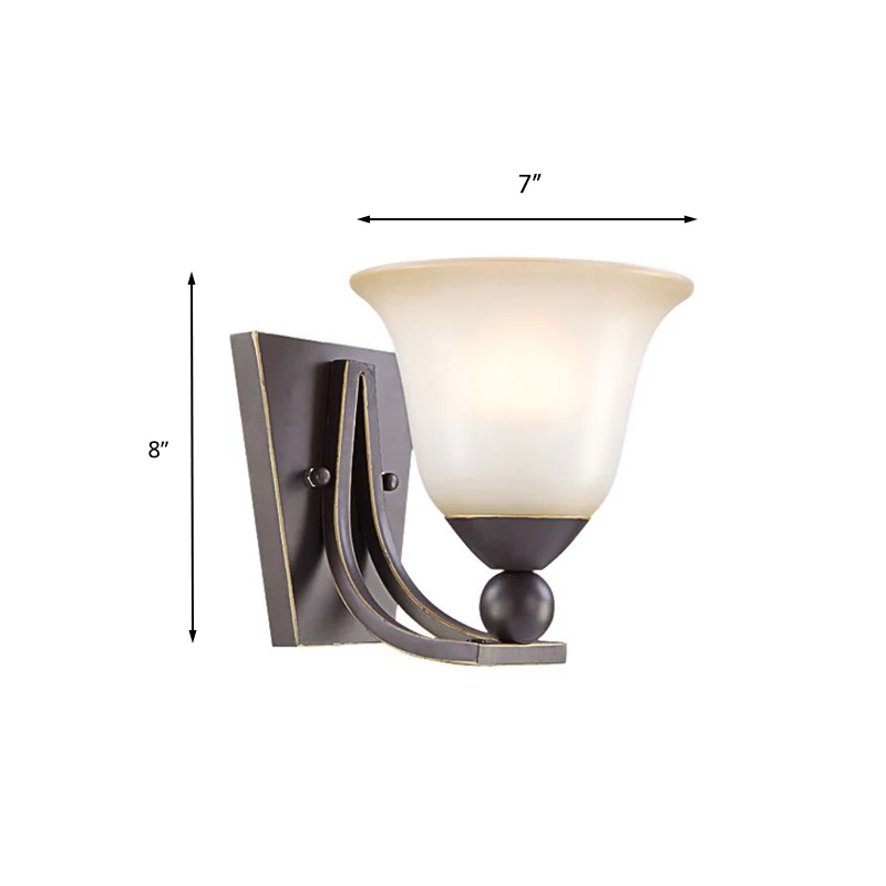 Wandlamp met enkele lamp, traditioneel uitlopend matglas, schanslicht zwart voor slaapkamer Clearhalo