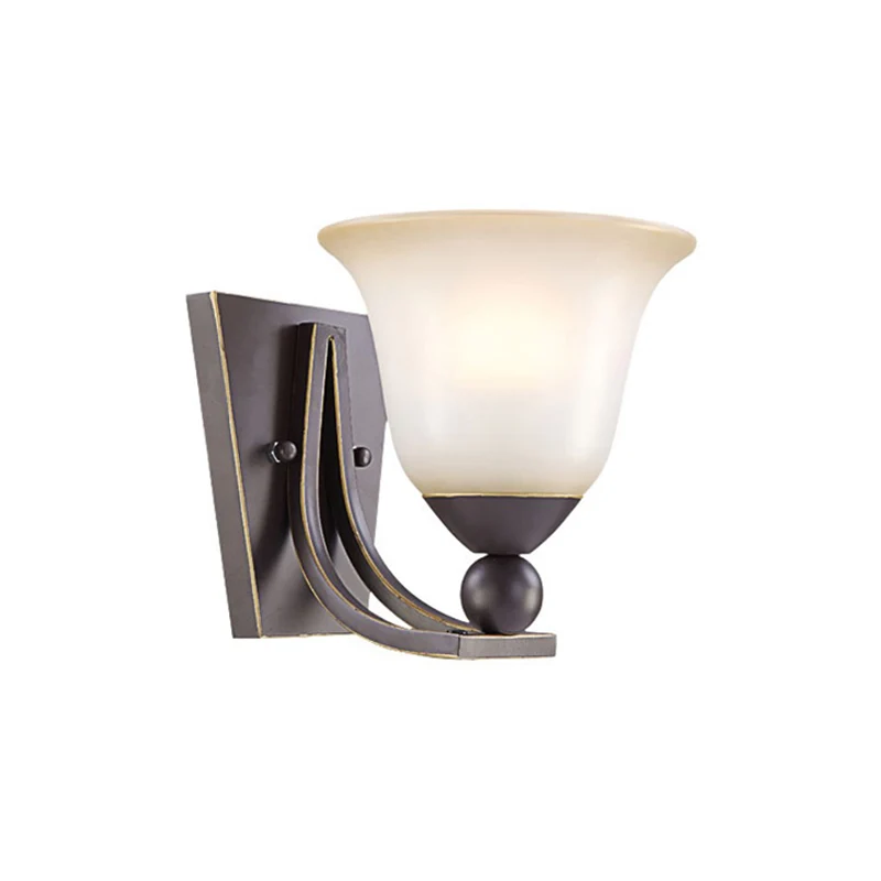 Wandlamp met enkele lamp, traditioneel uitlopend matglas, schanslicht zwart voor slaapkamer Clearhalo
