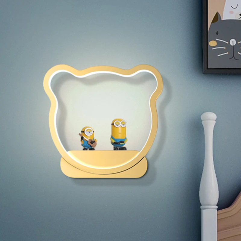 Wandlamp met ijzeren beer/kroonframe Sconce LED-wandlamp Scandinavische stijl zwart/goud voor kinderbed Clearhalo