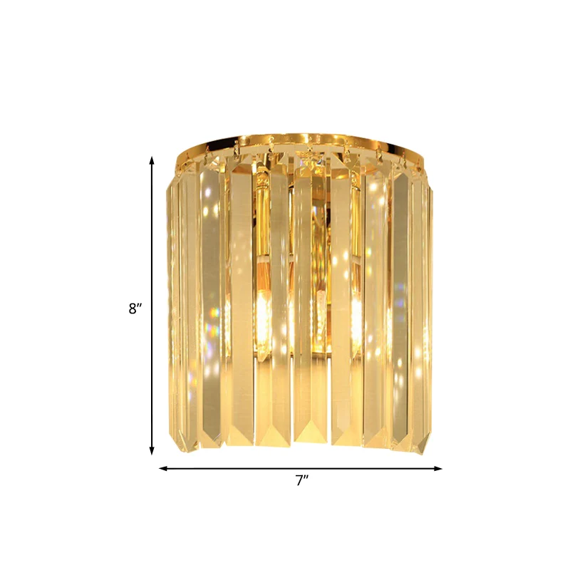 Wandlamp met 1 kop, eenvoudige semi-cilindrische kristallen blok-wandkandelaarverlichting goud Clearhalo