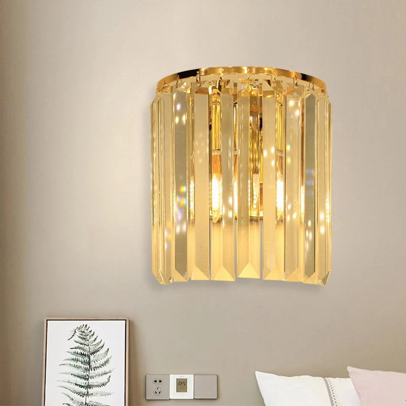 Wandlamp met 1 kop, eenvoudige semi-cilindrische kristallen blok-wandkandelaarverlichting goud Clearhalo
