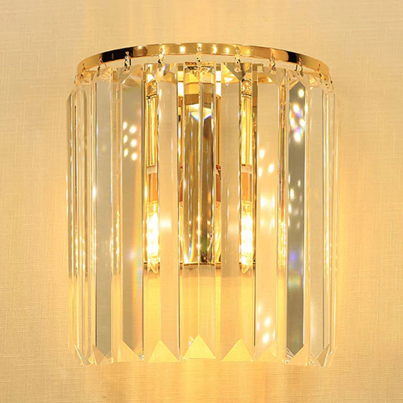 Wandlamp met 1 kop, eenvoudige semi-cilindrische kristallen blok-wandkandelaarverlichting goud Clearhalo