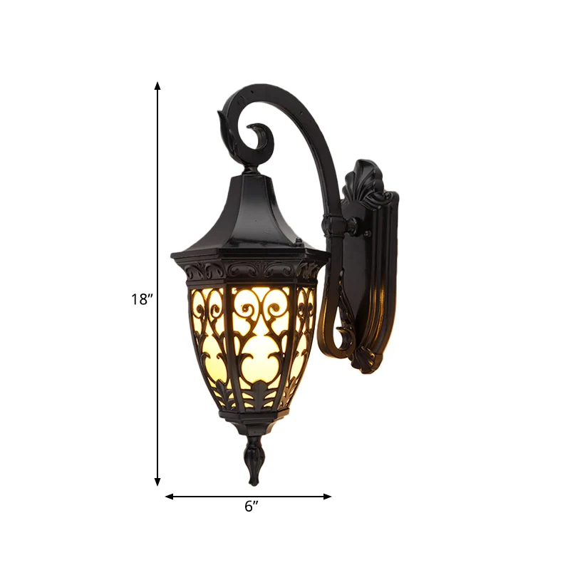 Wandlamp met 1 kop, traditionele zwarte afwerking, matglazen wandverlichtingsarmatuur Clearhalo