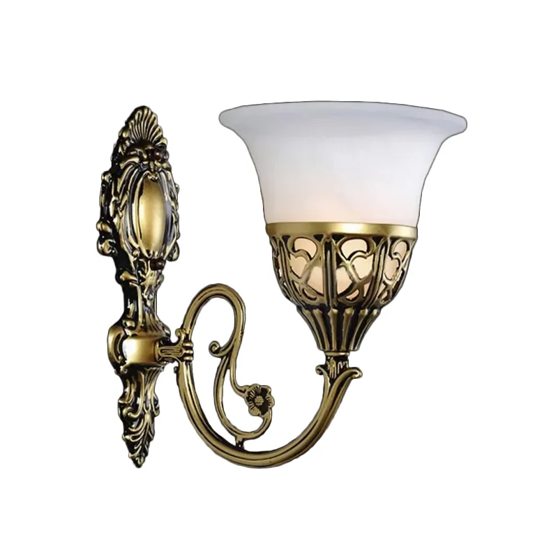 Wandlamp met één lamp, antiek uitlopend melkglas, wandmontagelamp brons Clearhalo