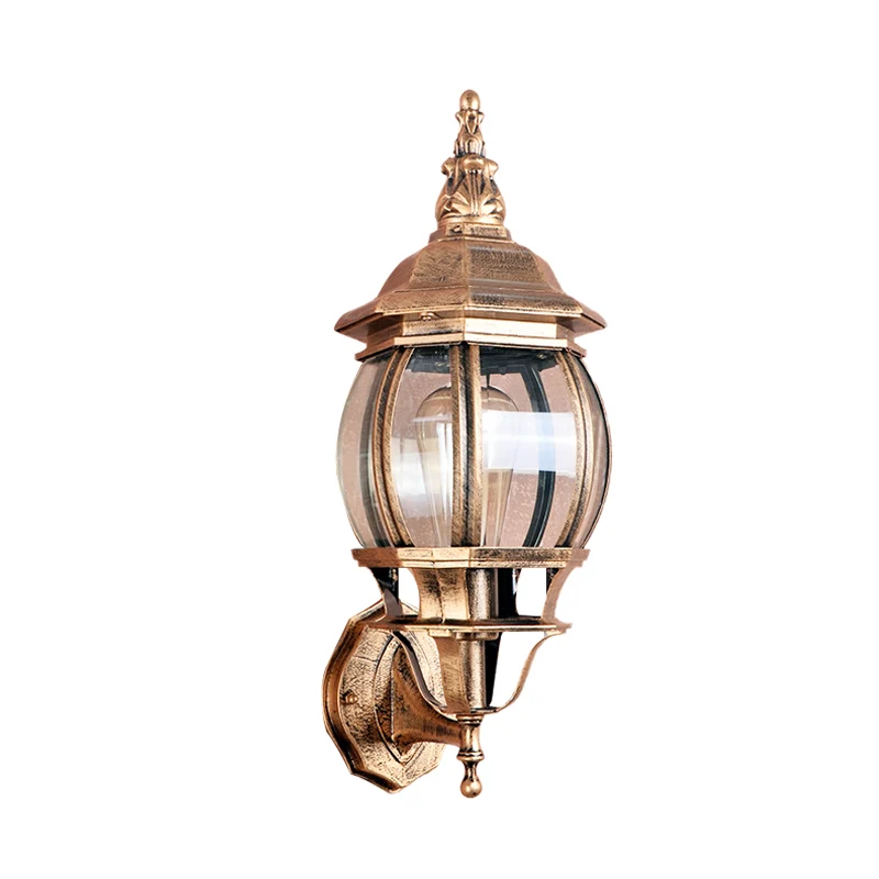 Wandlamp met 1 lamp Landelijke buitenmuurverlichtingsideeën met globale helderglazen kap messing Clearhalo