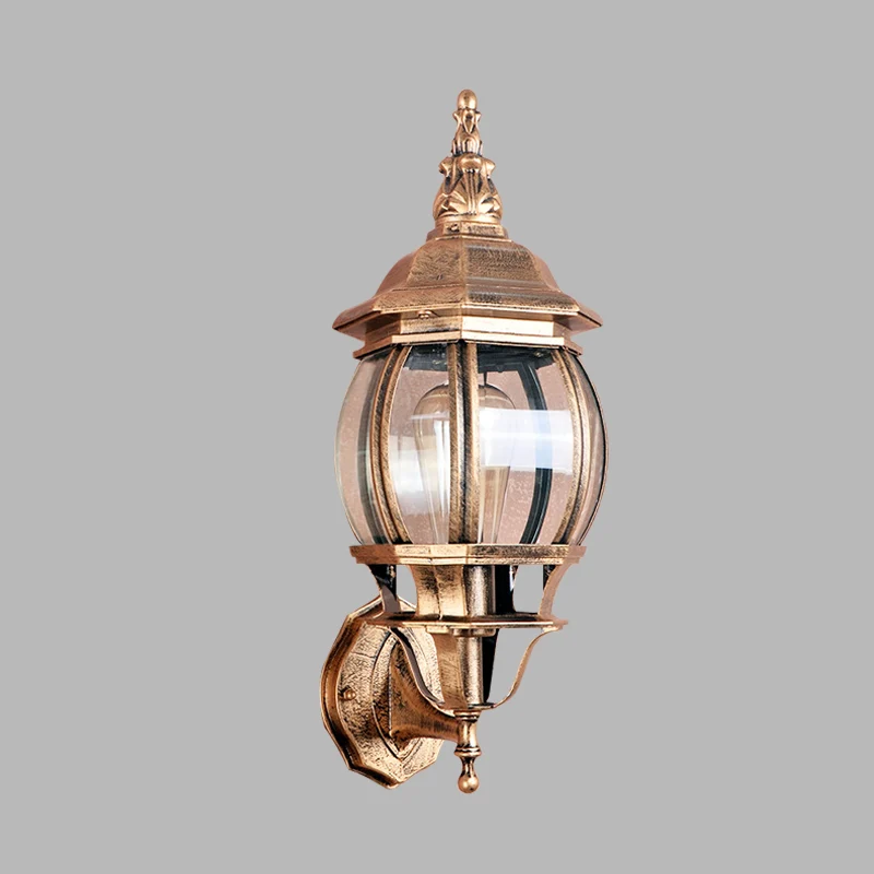 Wandlamp met 1 lamp Landelijke buitenmuurverlichtingsideeën met globale helderglazen kap messing Clearhalo