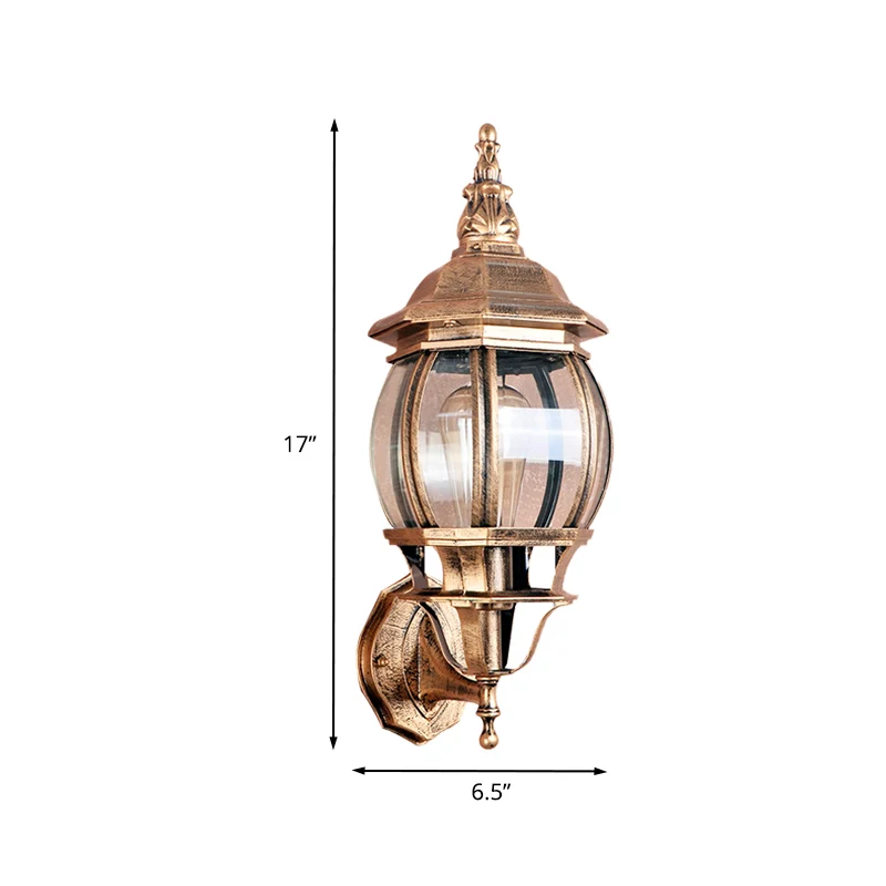 Wandlamp met 1 lamp Landelijke buitenmuurverlichtingsideeën met globale helderglazen kap messing Clearhalo