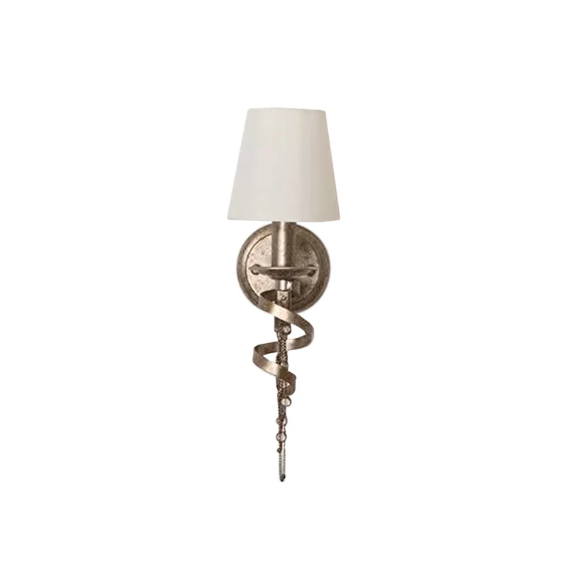 Wandlamp met 1 lamp Schans Boerderijton Stoffen wandlamp wit met spiraalvormig ontwerp en kristallen kettingdeco Clearhalo