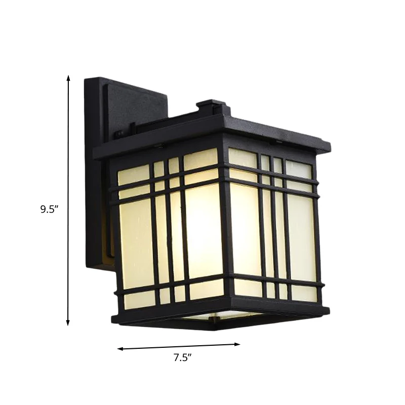 Wandlamp met open bodem, rustiek zwart aluminium, wandmontagelamp met opaalglazen kap, 1 lamp Clearhalo