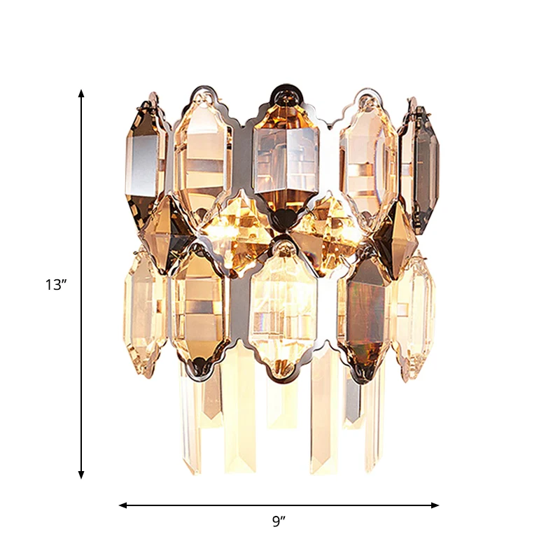 Wandlamp met twee niveaus, modern helder kristal, 2-lamps wandkandelaar zilver voor trap Clearhalo