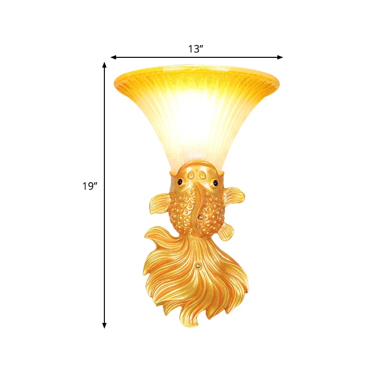 Wandlamp van hars visvorm Country 1 Head Restaurant Rood/goud afgewerkte wandlamp met amberkleurige glazen belkap Clearhalo