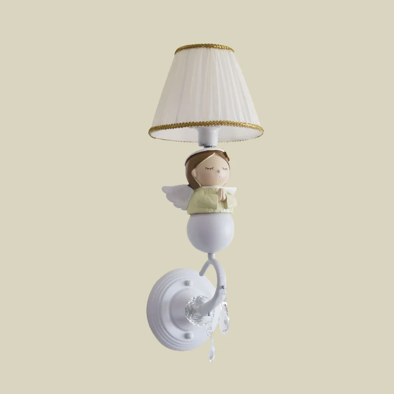 Wandlamp van stoffen vat Cartoon 1-koppige witte wandkandelaar met harsengelontwerp Clearhalo