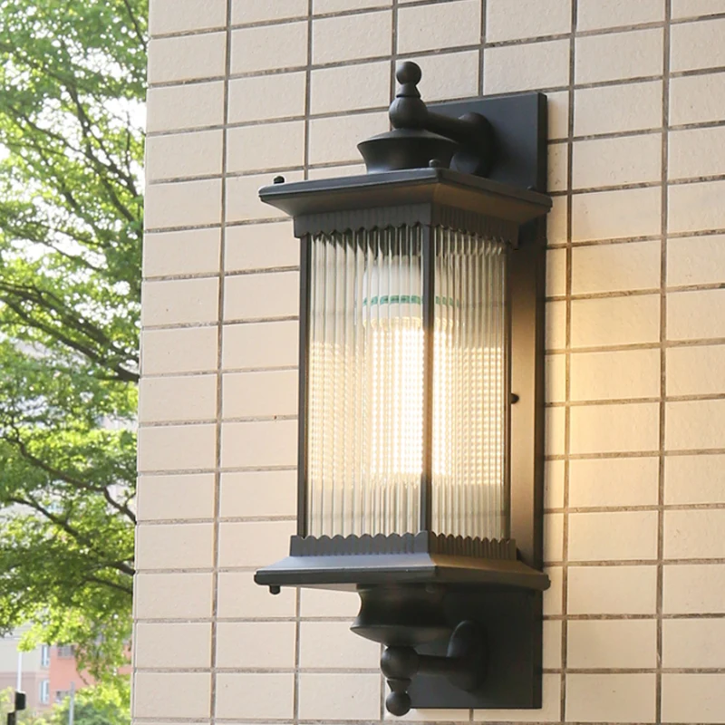 Wandmontagelamp met één lamp Retro rechthoekige geribbelde glazen wandverlichting voor buiten Clearhalo