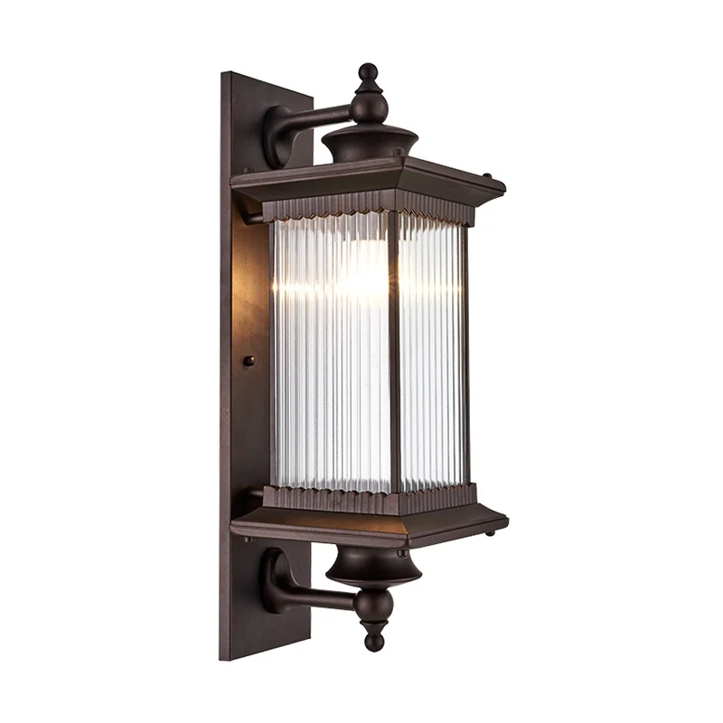 Wandmontagelamp met één lamp Retro rechthoekige geribbelde glazen wandverlichting voor buiten Clearhalo