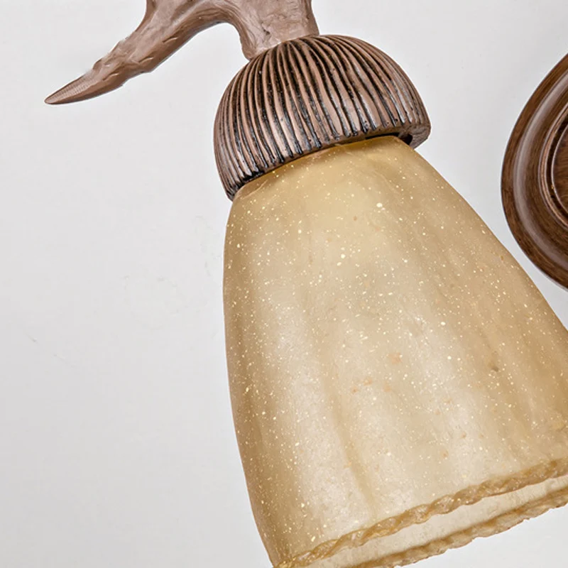 Wandverlichting van donker hout, kegel, rustieke hars en glas, 2-lichts gang-sconce-lamp met gewei-deco Clearhalo
