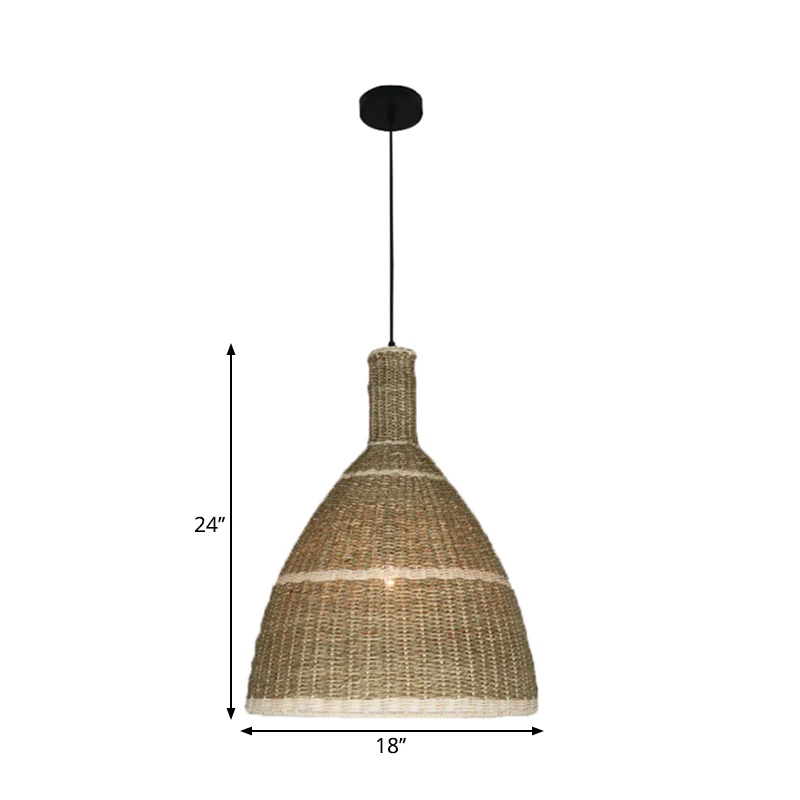 Warehouse 1 Light Hanglamp Kit Beige Conische Downlight Hanglamp met Rotan Kap Clearhalo