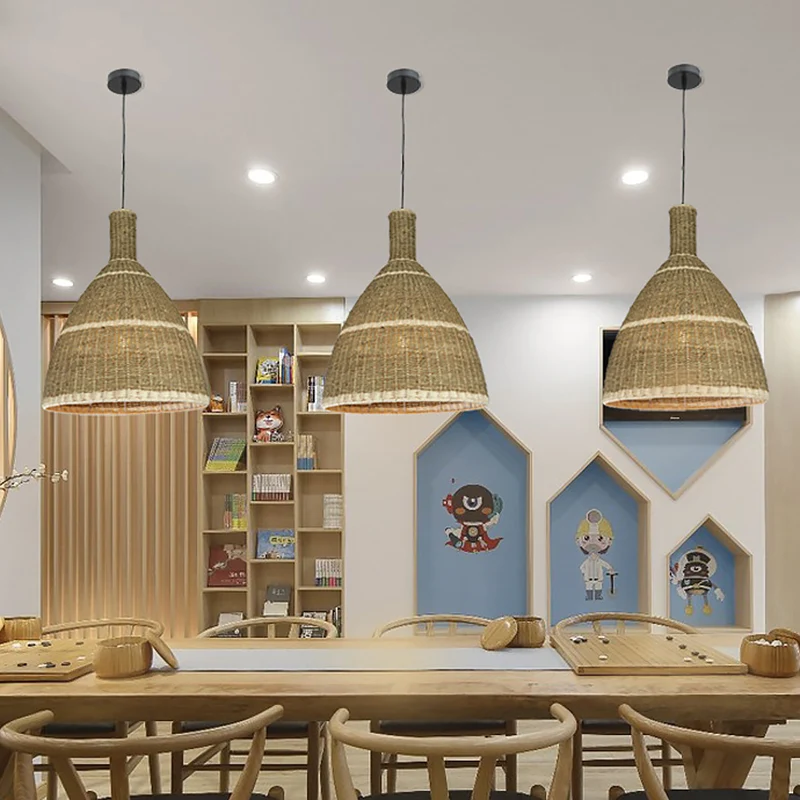 Warehouse 1 Light Hanglamp Kit Beige Conische Downlight Hanglamp met Rotan Kap Clearhalo