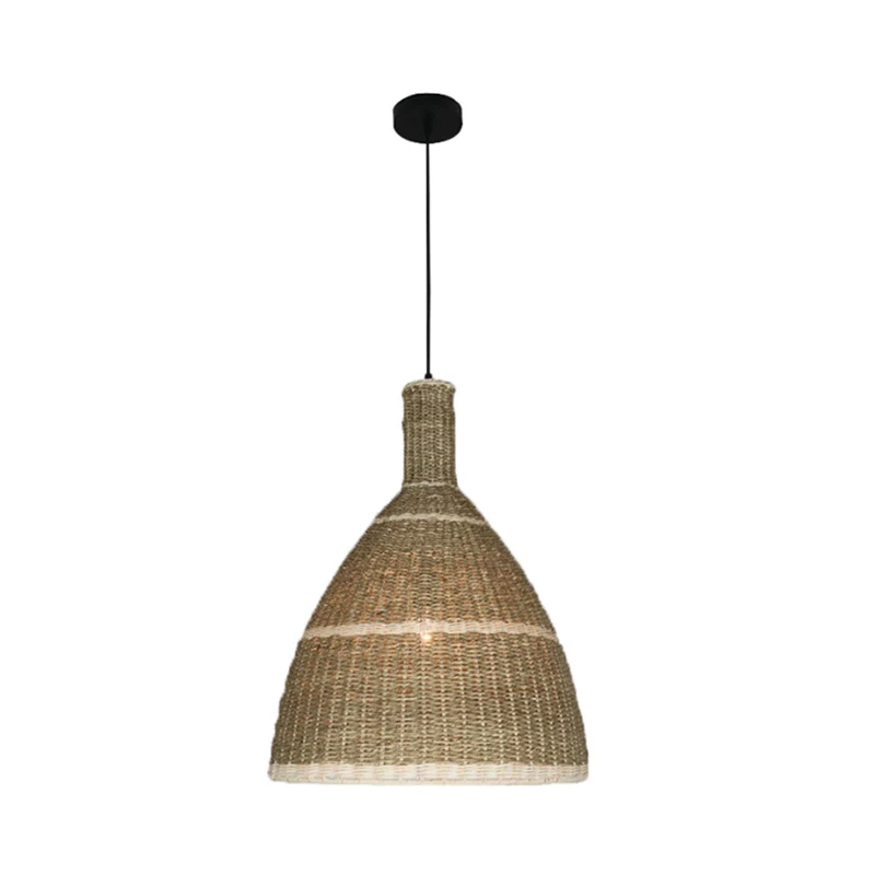 Warehouse 1 Light Hanglamp Kit Beige Conische Downlight Hanglamp met Rotan Kap Clearhalo