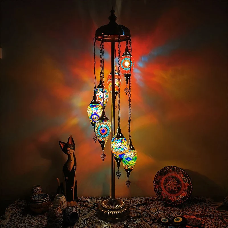 Waterdrop handgeslepen glazen vloerlamp traditionele 5/7/9 hoofden slaapkamer leesvloerlamp blauw/brons Clearhalo