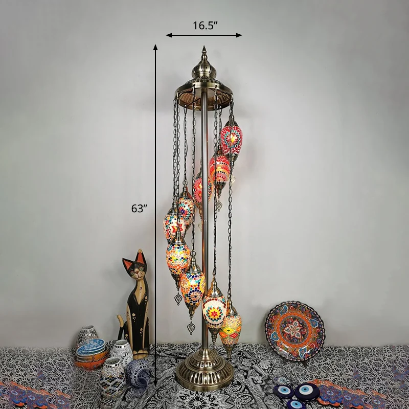 Waterdrop handgeslepen glazen vloerlamp traditionele 5/7/9 hoofden slaapkamer leesvloerlamp blauw/brons Clearhalo