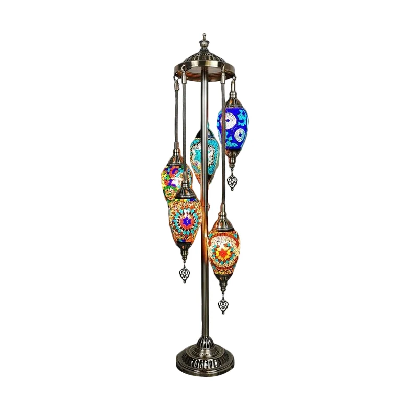 Waterdrop handgeslepen glazen vloerlamp traditionele 5/7/9 hoofden slaapkamer leesvloerlamp blauw/brons Clearhalo