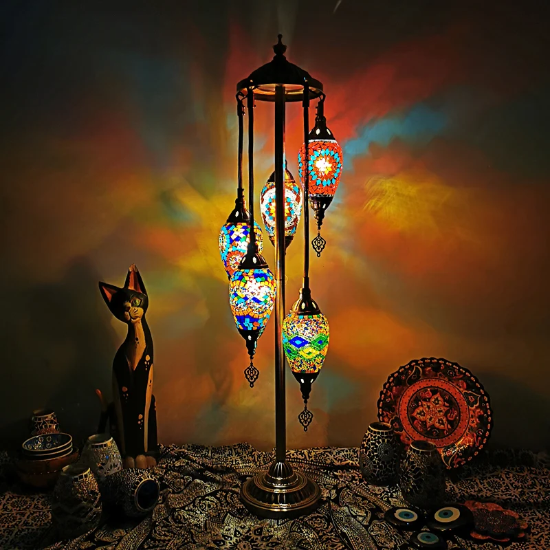 Waterdrop handgeslepen glazen vloerlamp traditionele 5/7/9 hoofden slaapkamer leesvloerlamp blauw/brons Clearhalo