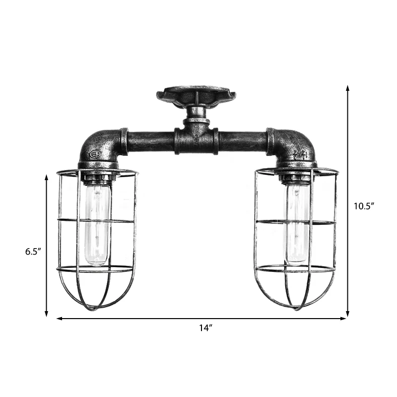 Waterpijp Hal Plafondverlichting met Draadframe Industrieel Ijzer 2 Lichten Brons/Verouderd Zilver Semi Mount Verlichting...