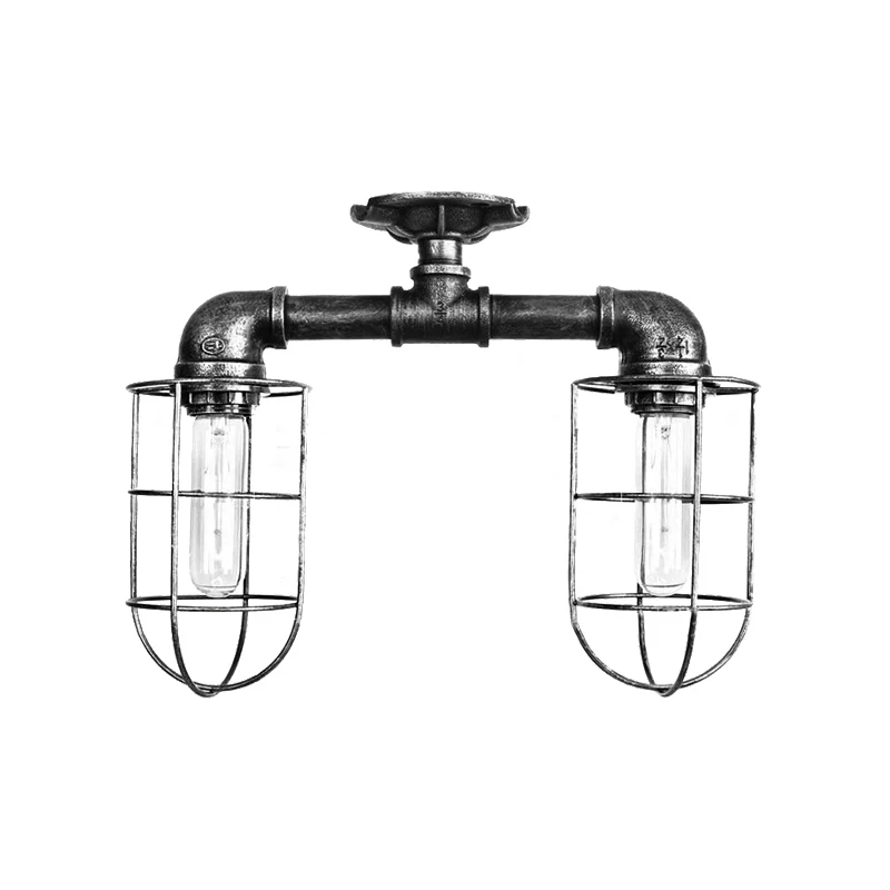 Waterpijp Hal Plafondverlichting met Draadframe Industrieel Ijzer 2 Lichten Brons/Verouderd Zilver Semi Mount Verlichting...
