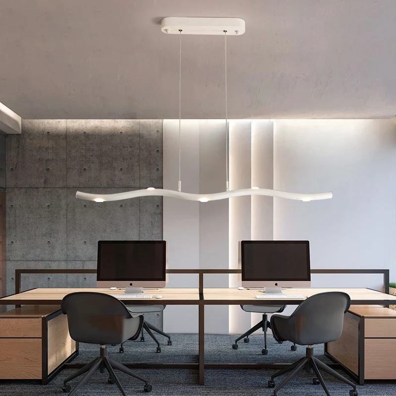 Wave Metal Island-verlichtingsarmatuur, eenvoudige stijl, 5/7-kops witte hanglampset, warm/wit licht Clearhalo