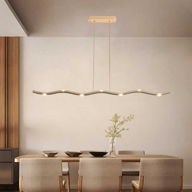 Wave Metal Island-verlichtingsarmatuur, eenvoudige stijl, 5/7-kops witte hanglampset, warm/wit licht Clearhalo