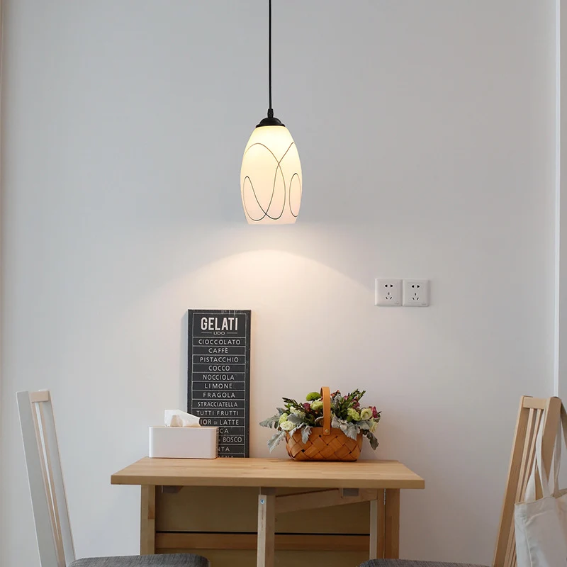 Wave Tulp Wit Glazen Hanglamp Modern 1 Kops Zwart Hangend Plafondlamp voor Eetkamer Clearhalo