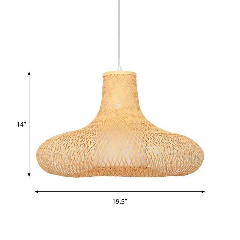 Weave Suspension Pendel Hedendaags Bamboe 1 Lamp Houten Hanglampset, 16"/19,5" Breed Clearhalo