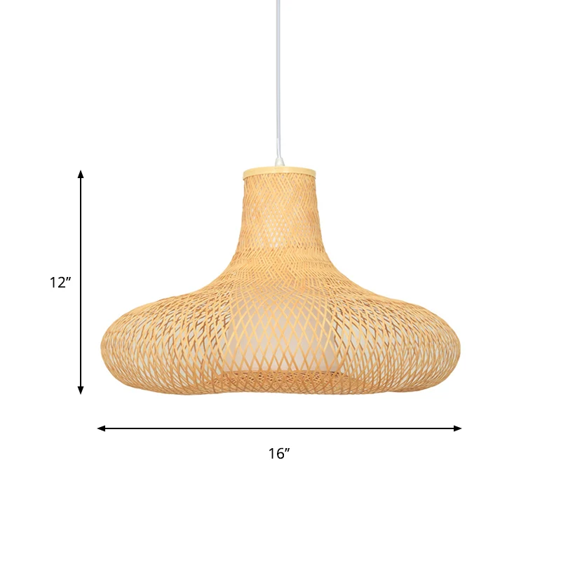 Weave Suspension Pendel Hedendaags Bamboe 1 Lamp Houten Hanglampset, 16"/19,5" Breed Clearhalo