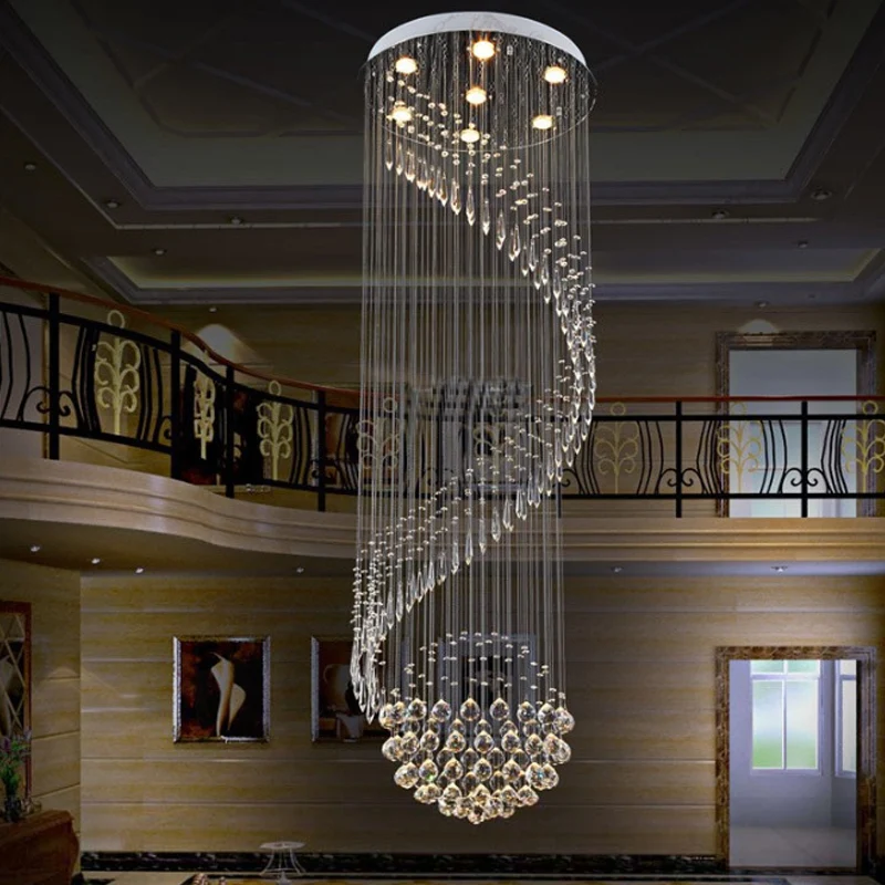 Wenteltrapcluster hanglamp Minimalistisch helder kristal 7-lichts zilveren LED-plafondlamp Clearhalo