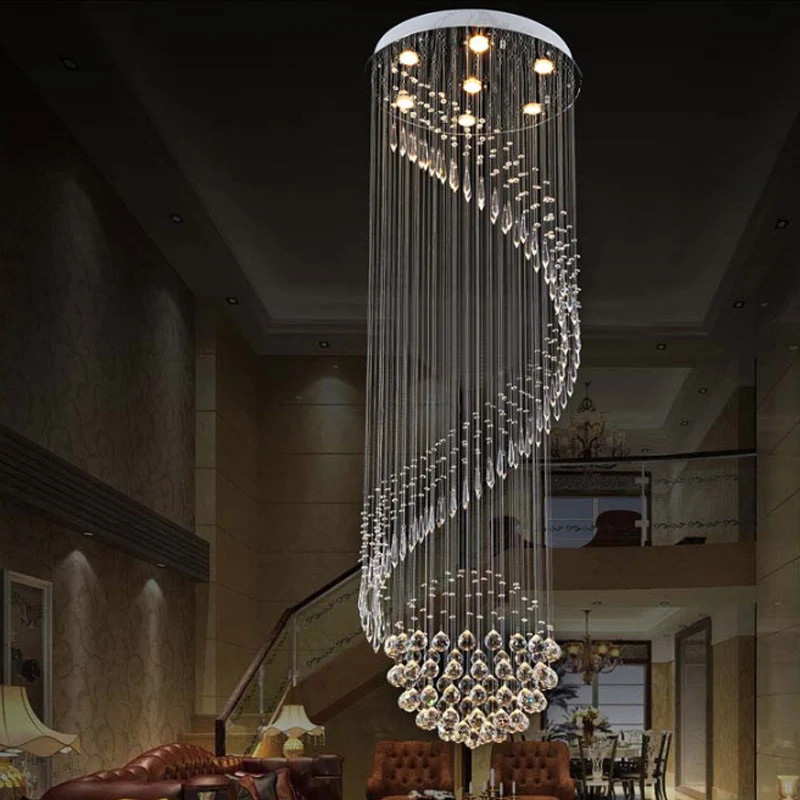 Wenteltrapcluster hanglamp Minimalistisch helder kristal 7-lichts zilveren LED-plafondlamp Clearhalo