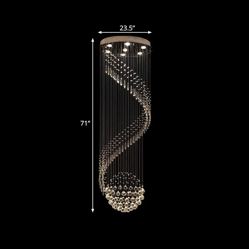 Wenteltrapcluster hanglamp Minimalistisch helder kristal 7-lichts zilveren LED-plafondlamp Clearhalo