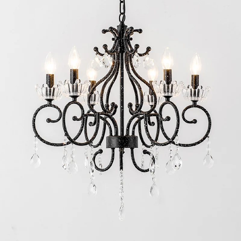 Wervelende arm eetkamer plafondkroonluchter traditioneel handgesneden kristal 3/6 hoofden zwart hangend lichtarmatuur Clea...
