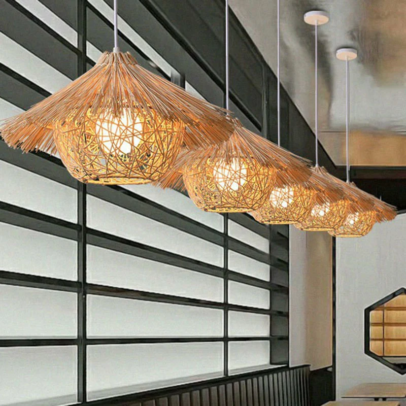 Weven bamboe hanglamp Eenvoud 1-lichts houten hanglamp voor restaurant Clearhalo