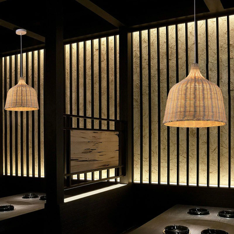 Weven bamboe hanglamp Eenvoud 1-lichts houten hanglamp voor restaurant Clearhalo