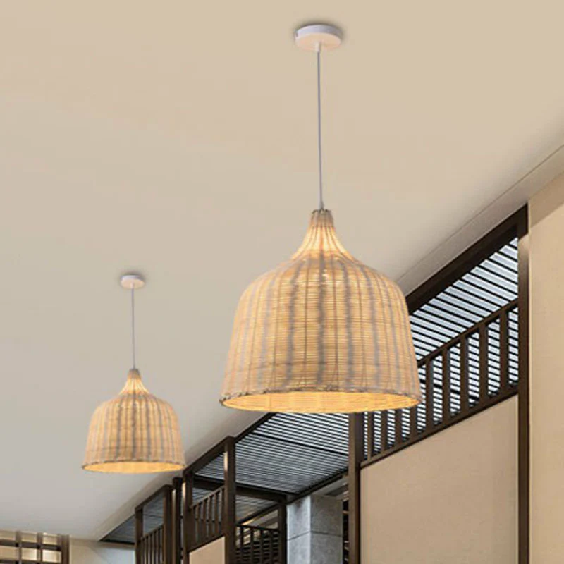 Weven bamboe hanglamp Eenvoud 1-lichts houten hanglamp voor restaurant Clearhalo