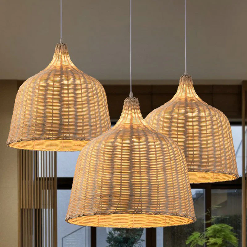 Weven bamboe hanglamp Eenvoud 1-lichts houten hanglamp voor restaurant Clearhalo