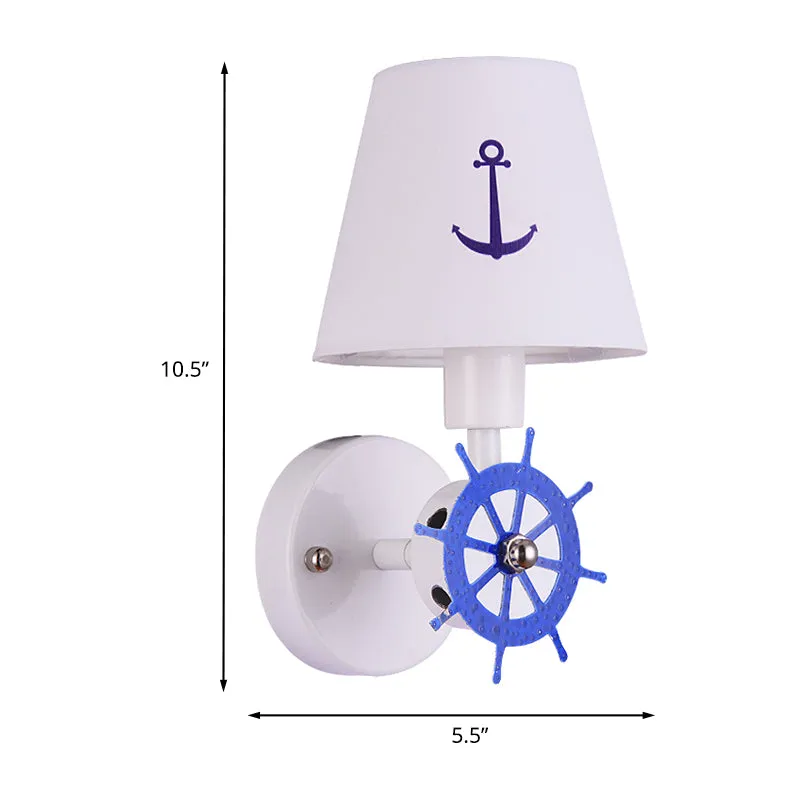 Wheel Rudder Wandlamp Sconce Coastal Metallic 1 Lamp Wit-Blauw Wandmontagearmatuur met stoffen kap Clearhalo