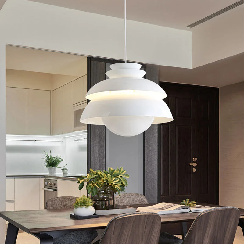 Wide Flare Hangende Verlichting Modern Metaal 1 Lamp Wit Plafond Hanglamp voor Eetkamer Clearhalo