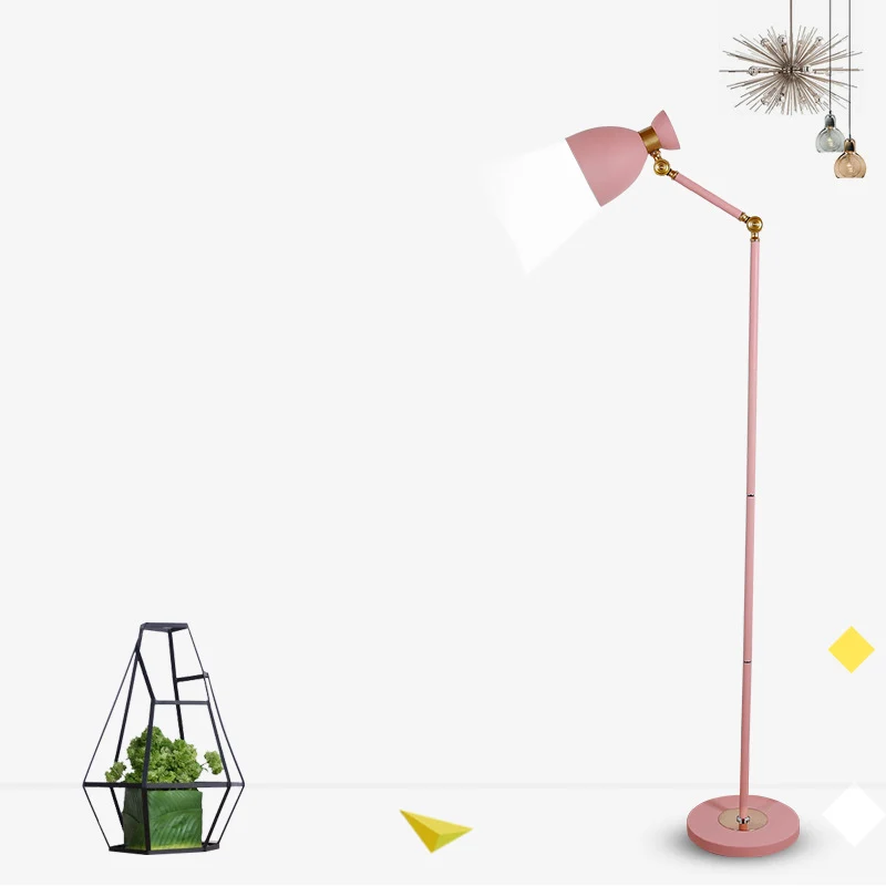 Wide Flare vloerlamp Macaron metallic 1-lichts woonkamer staande lamp zwart/roze/wit met draaibare arm Clearhalo
