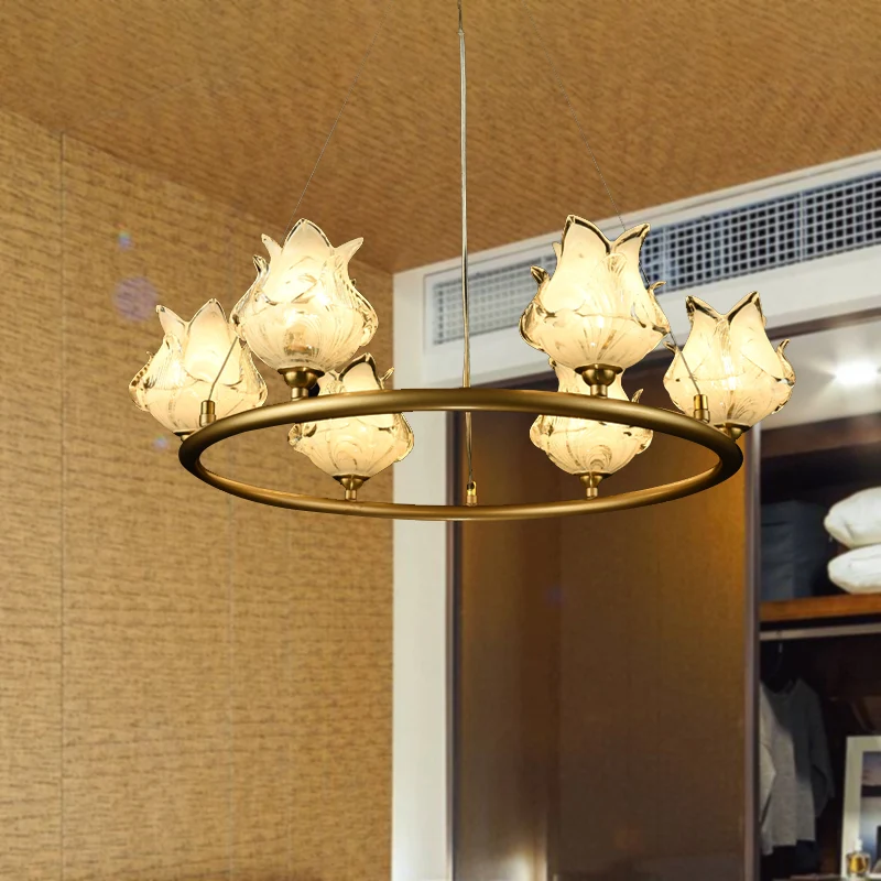 Wiel helder glazen kroonluchter licht traditionalisme 6 lampen LED slaapkamer hanglamp Clearhalo