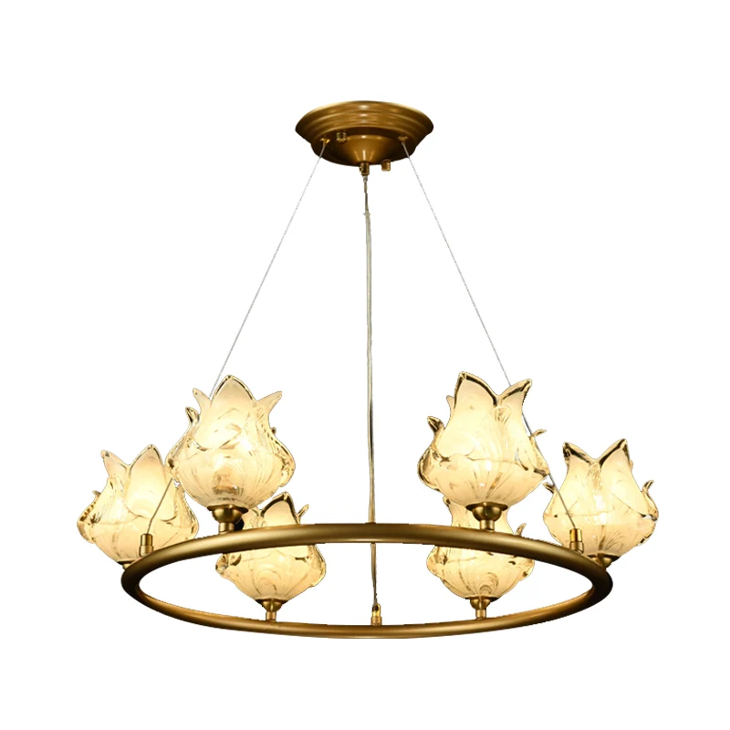 Wiel helder glazen kroonluchter licht traditionalisme 6 lampen LED slaapkamer hanglamp Clearhalo