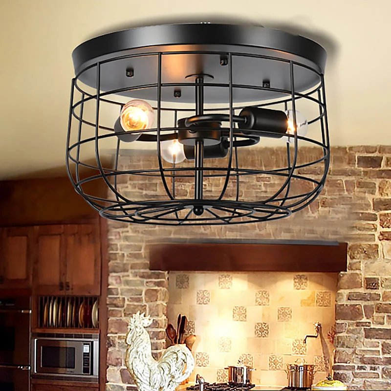 Wire Cage Metal Flush Mount Lighting Industrial 3 Lights Restaurant Flush Hanglamp zwarte afwerking Clearhalo