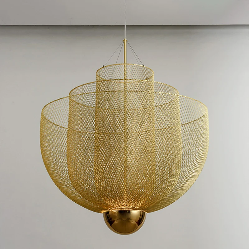 Wire Mesh Bowl Kroonluchter Licht LED Post Moderne hangende hanglamp goud/zilver Clearhalo